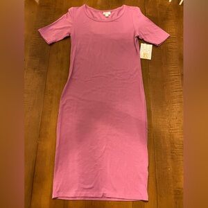 LuLaRoe Pink Bodycon Midi Dress with Short Sleeves and Crew Neck